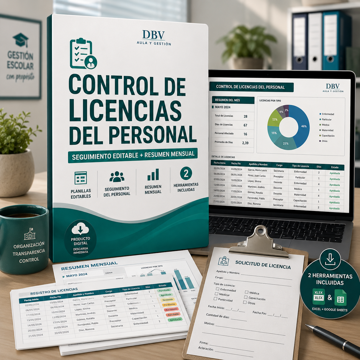 👩‍💼Control de Licencias del Personal: Seguimiento Editable + Resumen Mensual